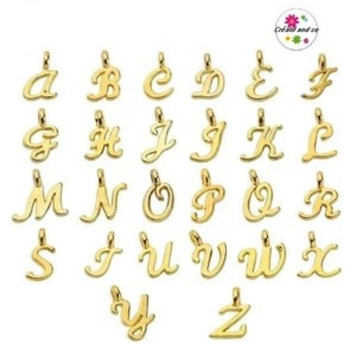 Breloque pendentif lettre alphabet dorée