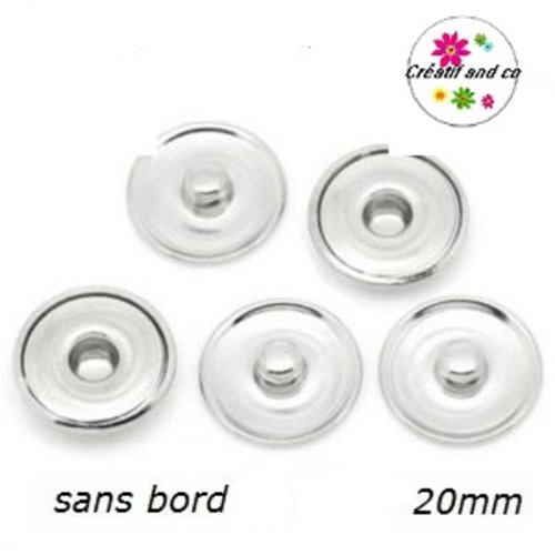 10 supports bouton pression 20mm sans bord pour bijoux
