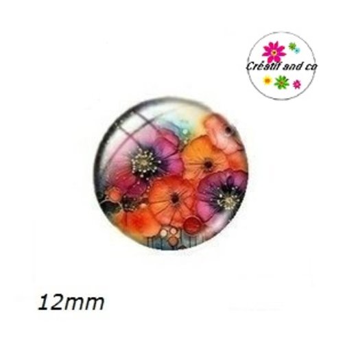 X2 cabochons fleuris 12mm