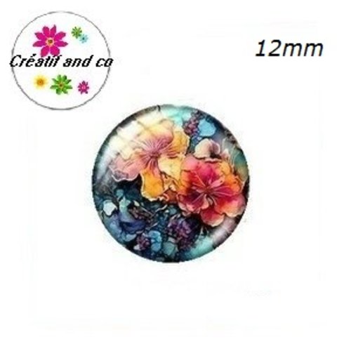X2 cabochons fleuris 12mm