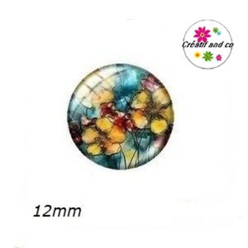 X2 cabochons fleuris 12mm