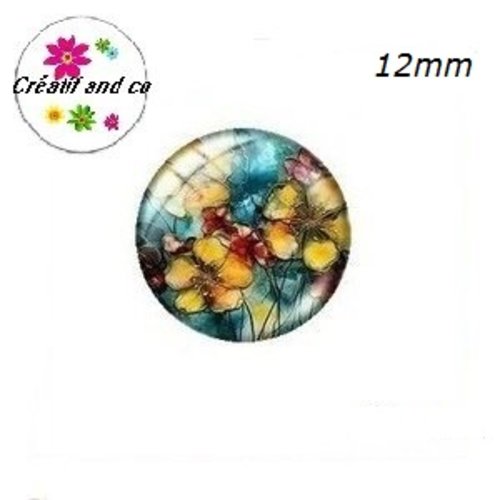 X2 cabochons fleuris 12mm