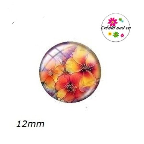 X2 cabochons fleuris 12mm