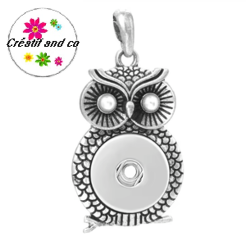 Pendentif hibou yeux strass nacrés pour bouton pression