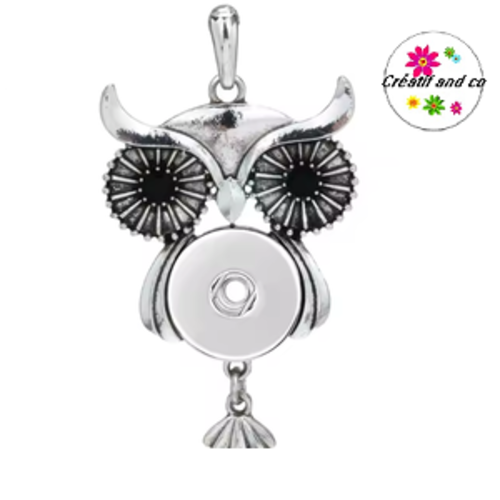 Pendentif chouette yeux strass noirs pour bouton pression