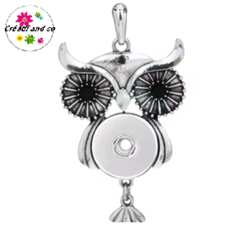 Pendentif chouette yeux strass noirs pour bouton pression