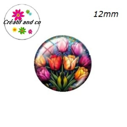 X2 cabochons fleuris 12mm
