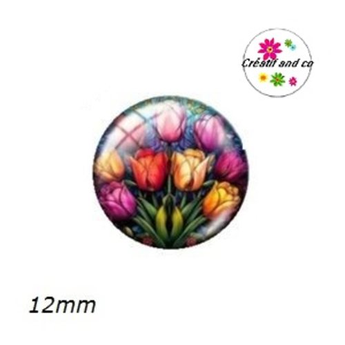 X2 cabochons fleuris 12mm