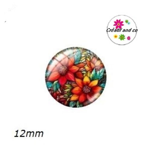 X2 cabochons fleuris 12mm