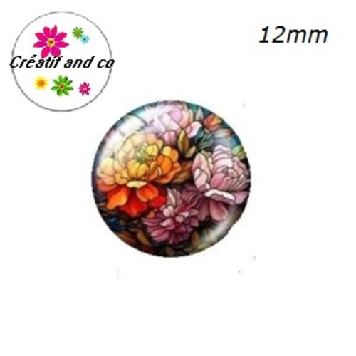 X2 cabochons fleuris 12mm