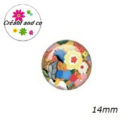 X2 cabochons fleurs abstraites 14mm