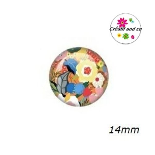 X2 cabochons fleurs abstraites 14mm