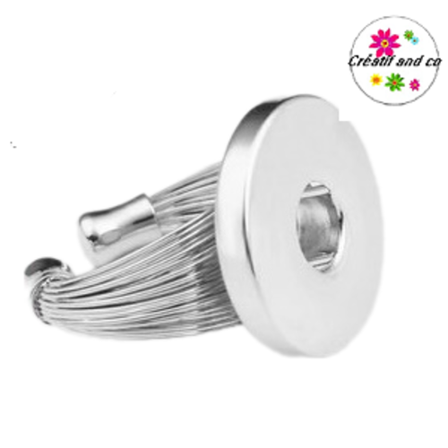 Bague métal ouverte réglable argentée pour bouton pression 18/20mm