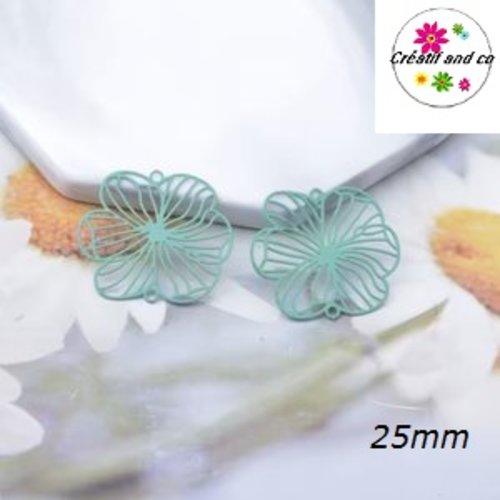 Connecteur estampe fleur vert paon 25mm