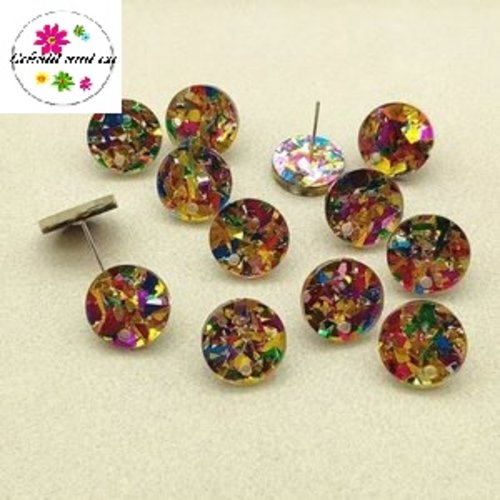 Clou oreille doré pailleté multicouleur 14mm