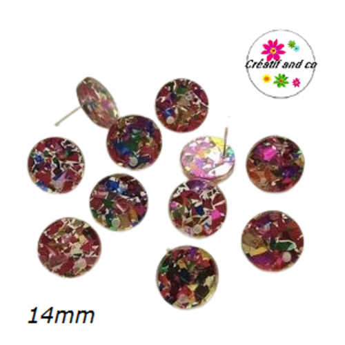 Clou oreille fuschia pailleté multicouleur 14mm