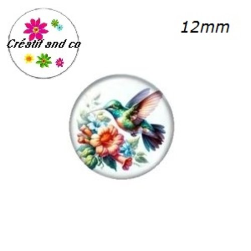 X2 cabochons oiseau et fleur 12mm
