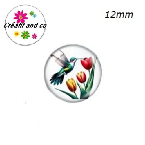 X2 cabochons oiseau et fleur 12mm