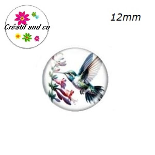 X2 cabochons oiseau et fleur 12mm