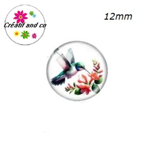 X2 cabochons oiseau et fleur 12mm