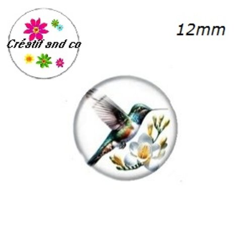 X2 cabochons oiseau et fleur 12mm
