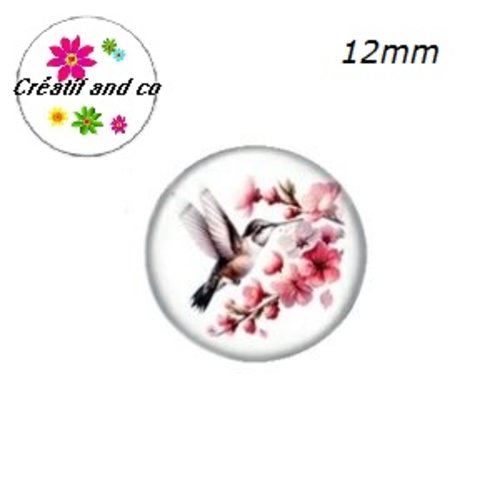 X2 cabochons oiseau et fleur 12mm