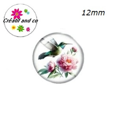 X2 cabochons oiseau et fleur 12mm