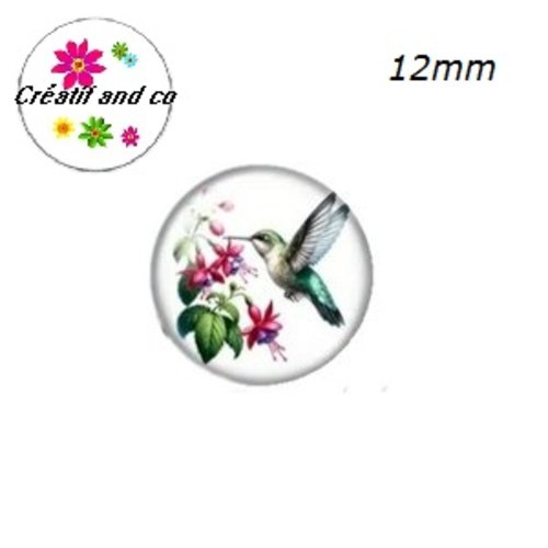 X2 cabochons oiseau et fleur 12mm