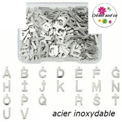 Petit pendentif/breloque lettre alphabet acier inoxydable