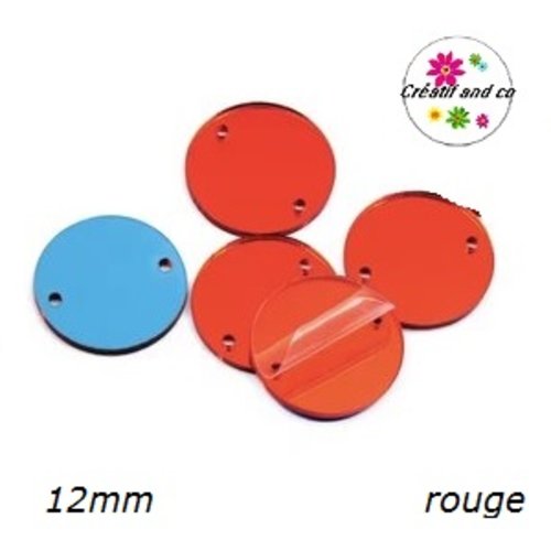 2 connecteurs cercles miroirs rouges acryliques 12mm