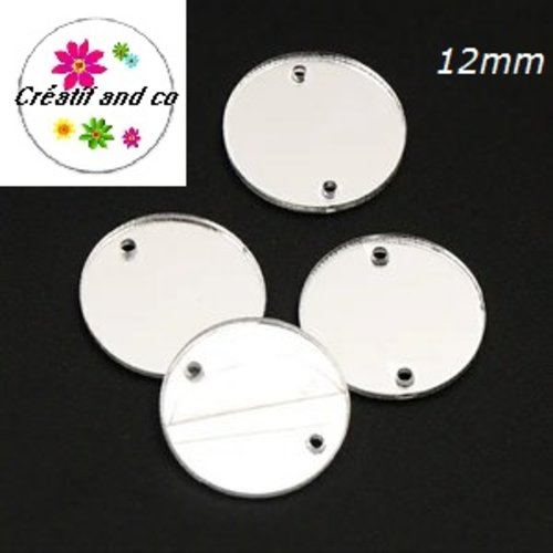 2 cercles connecteurs miroirs argents acryliques 12mm