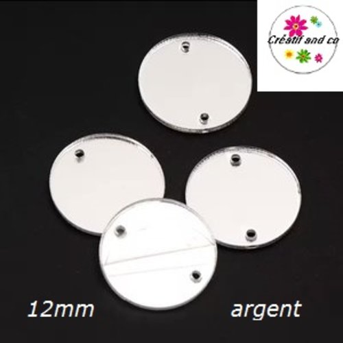 2 connecteurs cercles miroirs argents acryliques 12mm