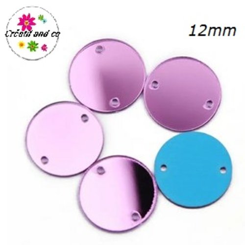 2 cercles connecteurs miroirs mauves acryliques 12mm