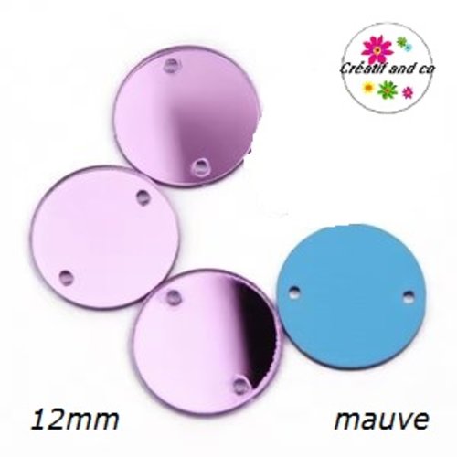 2 connecteurs cercles miroirs mauves acryliques 12mm