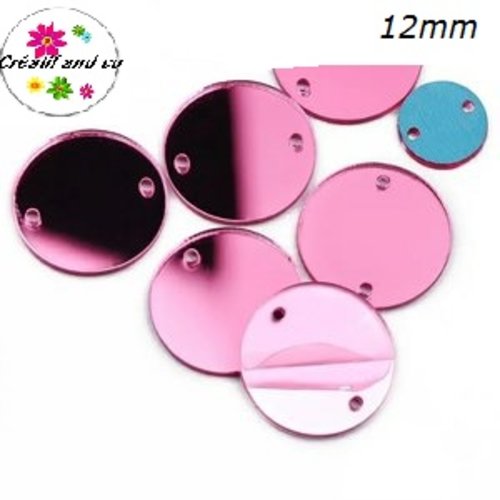 2 cercles connecteurs miroirs roses acryliques 12mm