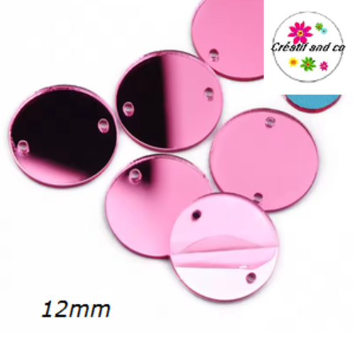 2 connecteurs cercles  miroirs roses acryliques 12mm