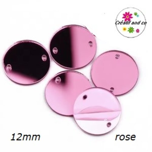 2 connecteurs cercles  miroirs roses acryliques 12mm