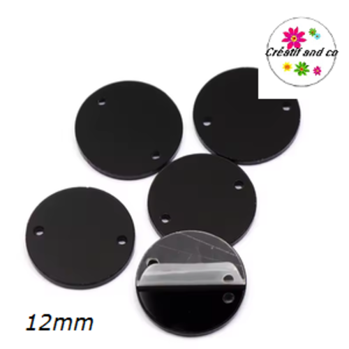 2 connecteurs cercles miroirs noirs acryliques 12mm