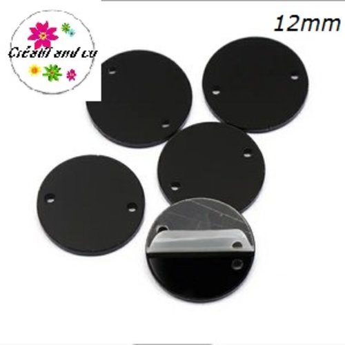 2 cercles connecteurs miroirs noirs acryliques 12mm