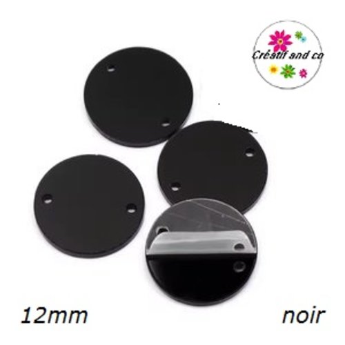 2 connecteurs cercles miroirs noirs acryliques 12mm