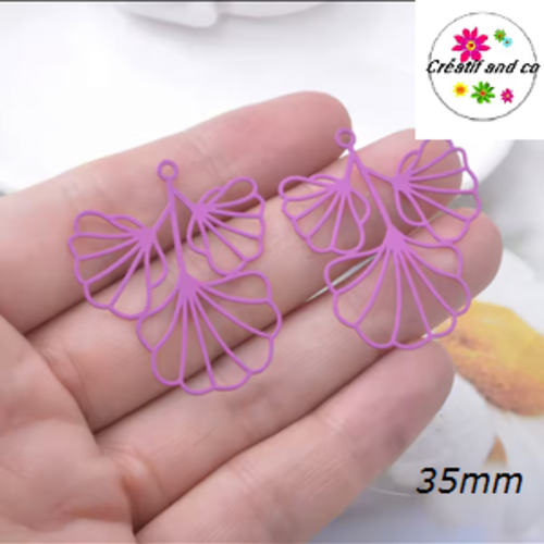Breloque estampe trio de feuilles évidées mauves 35mm