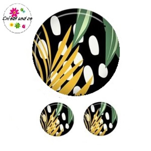 Lot cabochon motif feuille 25mm et 2 cabochons 12mm