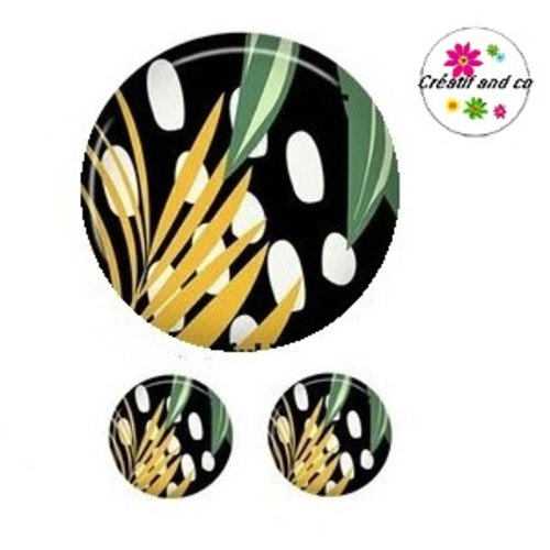 Lot cabochon motif feuille 25mm et 2 cabochons 12mm