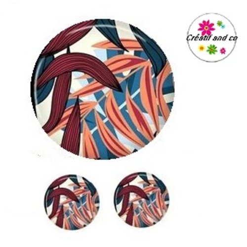 Lot cabochon motif feuille 25mm et 2 cabochons 12mm