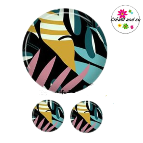 Lot cabochon motif feuille 25mm et 2 cabochons 12mm