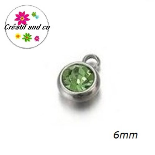 Petit pendentif acier inoxydable strass vert 6mm
