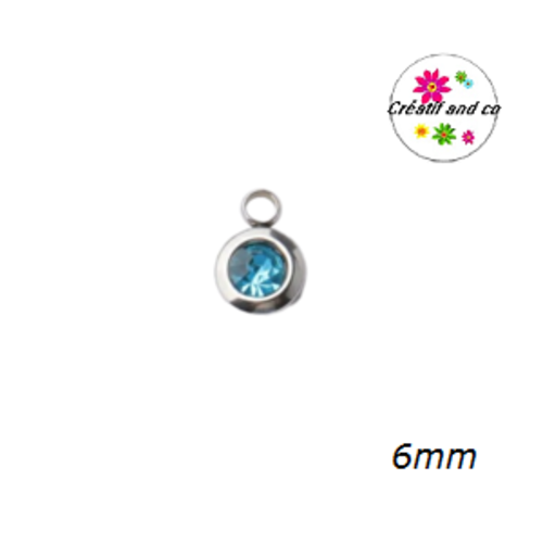 Petit pendentif acier inoxydable strass bleu 6mm