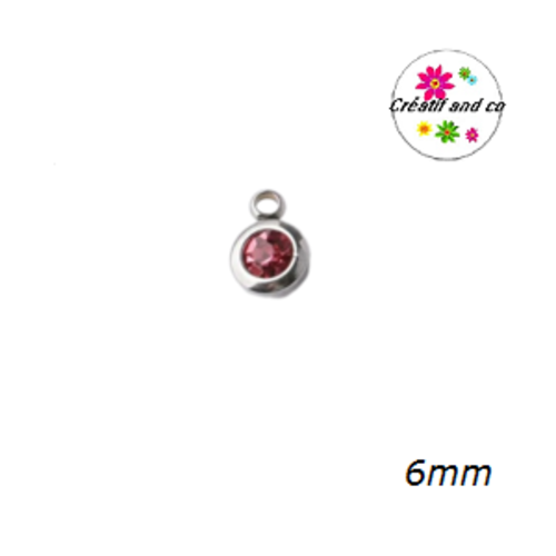 Petit pendentif acier inoxydable strass parme 6mm