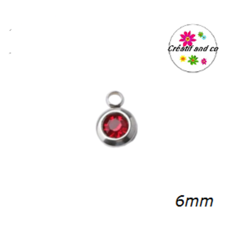 Petit pendentif acier inoxydable strass rouge 6mm