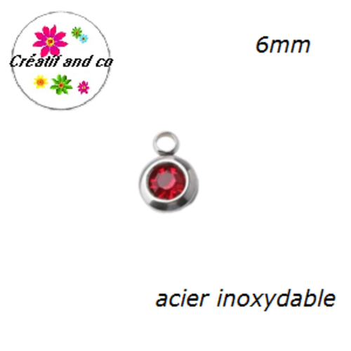 Petit pendentif acier inoxydable strass rouge 6mm